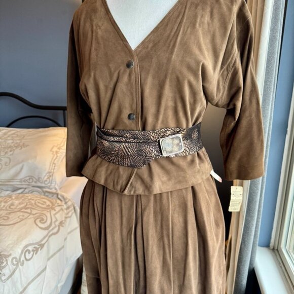 NWT Vintage 70s Margaret Godfrey for Bagatelle Brown Suede Shirt and Skirt Set - Picture 2 of 16